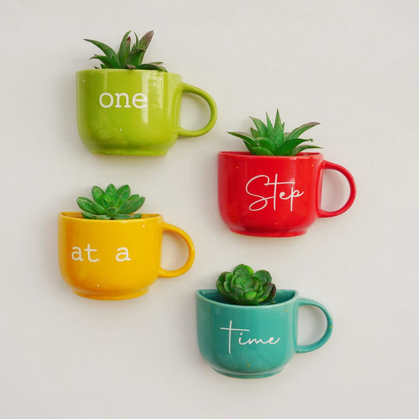 Cup Planter for Wall | One Step at a time | - Ceramic Wall Decoration India - Buy Online - Free Shipping